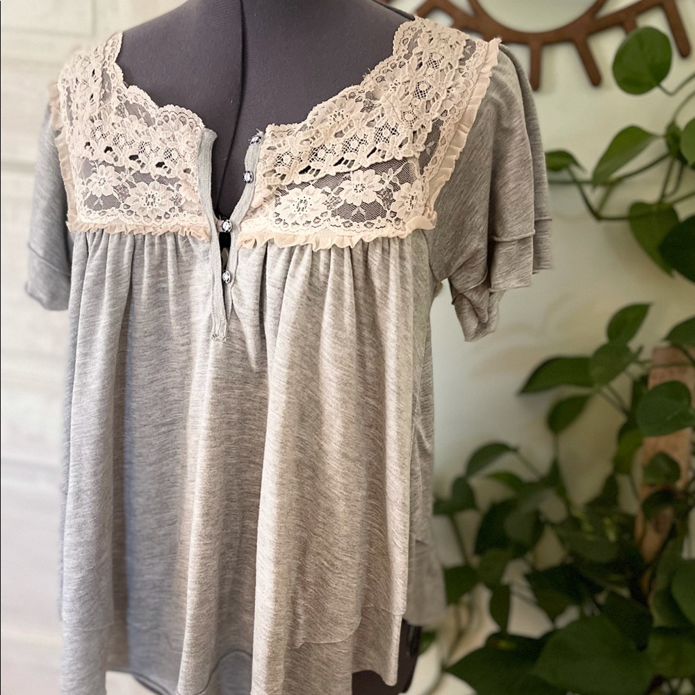Free People gray laced blouse